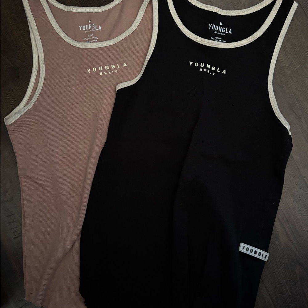 YoungLA Black and Salmon Two Wife beater Tops